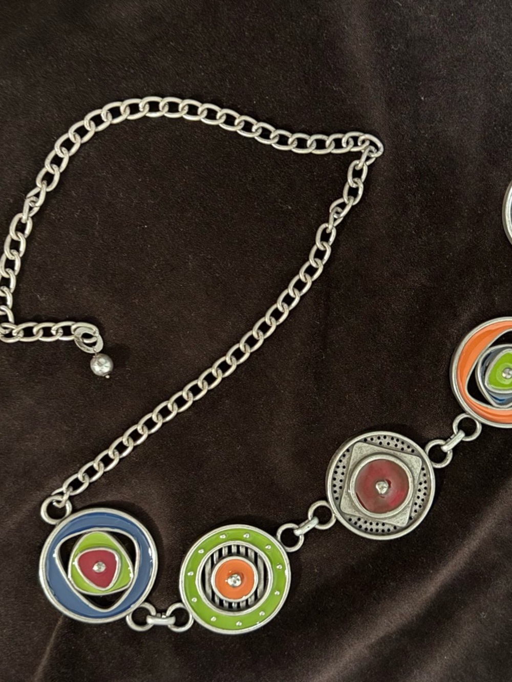 Chico’s vintage enamel Retro Circle Link adjustable Statement Belt. NWOT. M-L - Picture 11 of 11